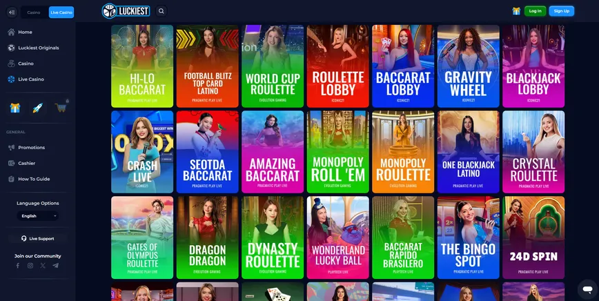 Live Dealer Games at luckiest Casino