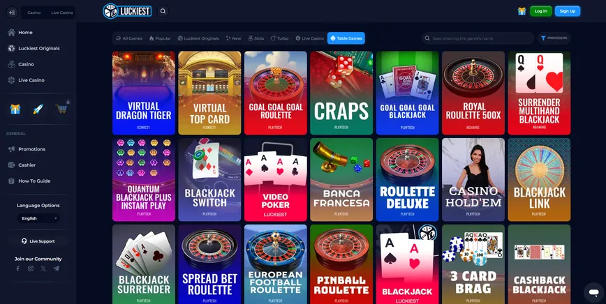 Table Games at luckiest Casino
