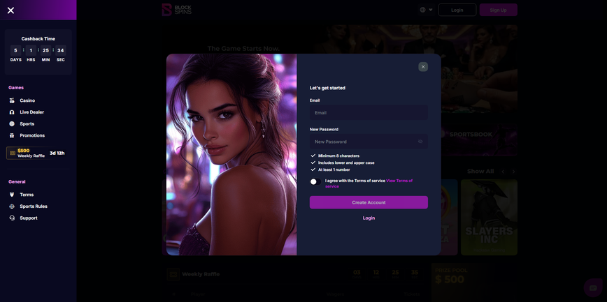 Registration at Blockspins Casino