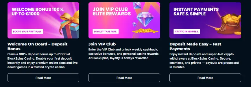 Promotions and Bonuses at Blockspins Casino